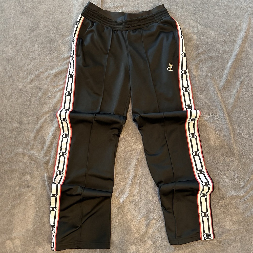 Champion Black Track Soccer Pants Side Logo Ankle Zip XS (26"Wx30"L)